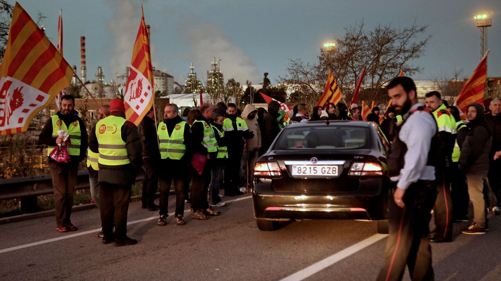 Un piquete informativo durante una jornada de huelga en el Polígono Norte de Tarragona en febrero de 2020
