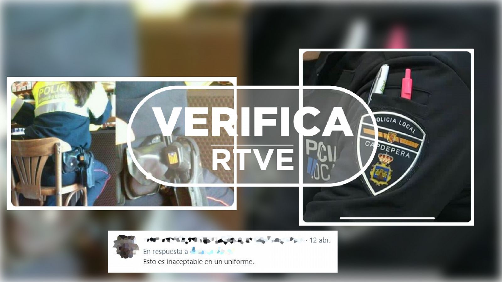 Capturas de imágenes que siembran dudas sobre la compatibilidad de ciertos objetos y elementos con los uniformes reglamentarios de la policía, con el sello de VerificaRTVE