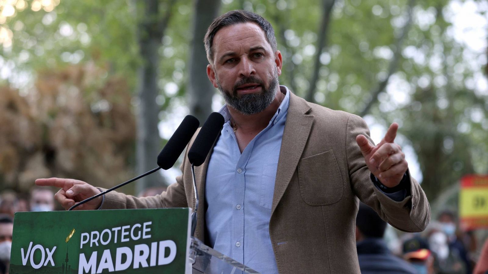 El líder de Vox, Santiago Abascal, durante un acto de precampaña el pasado miércoles en Madrid