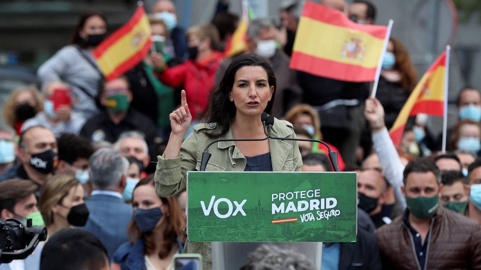 La candidata de Vox, Rocío Monasterio, durante un acto de campaña en Fuenlabrada