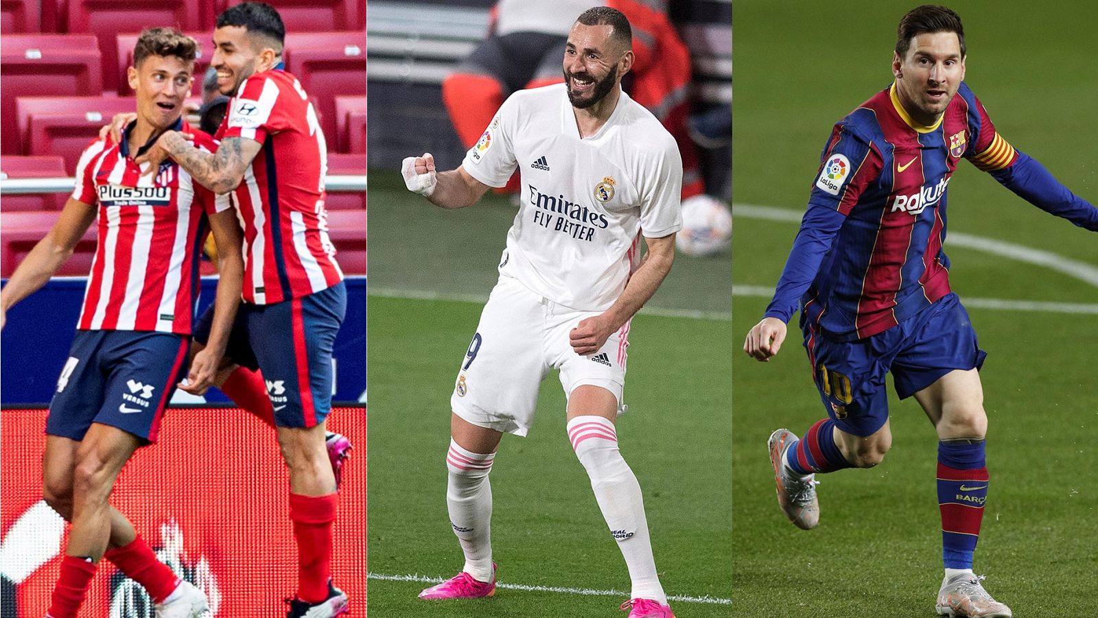 Atlético de Madrid, Real Madrid y Barça, los tres primeros de la tabla.