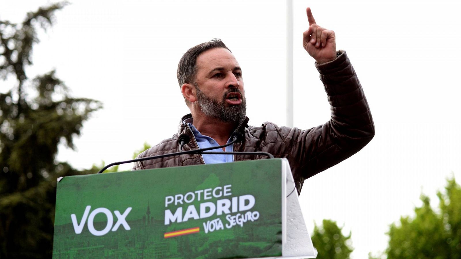 El presidente de Vox, Santiago Abascal, durante un acto electoral en Madrid