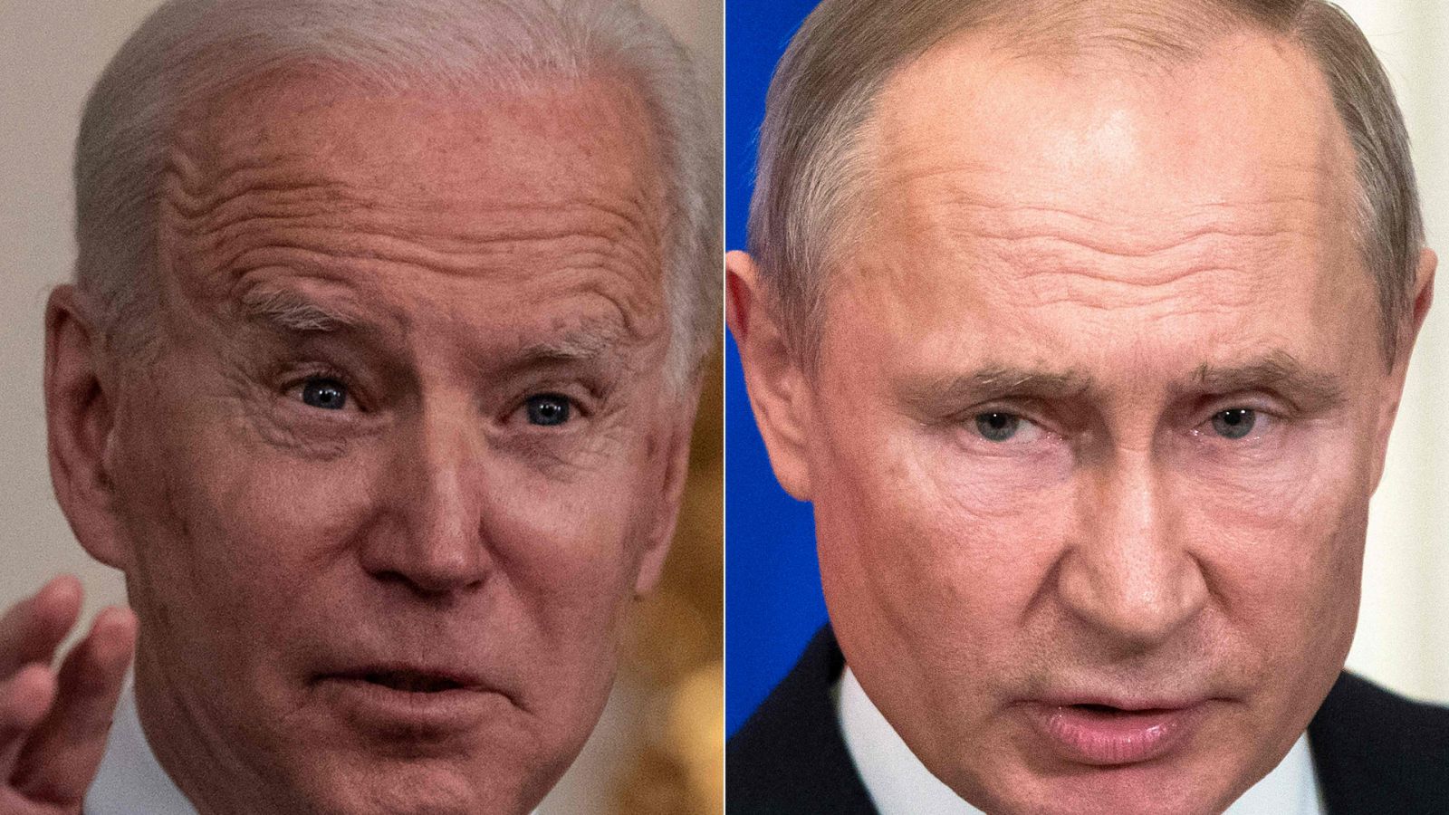 El presidente de EE.UU., Joe Biden (i), y su homólogo de Rusia, Vladimir Putin (d)