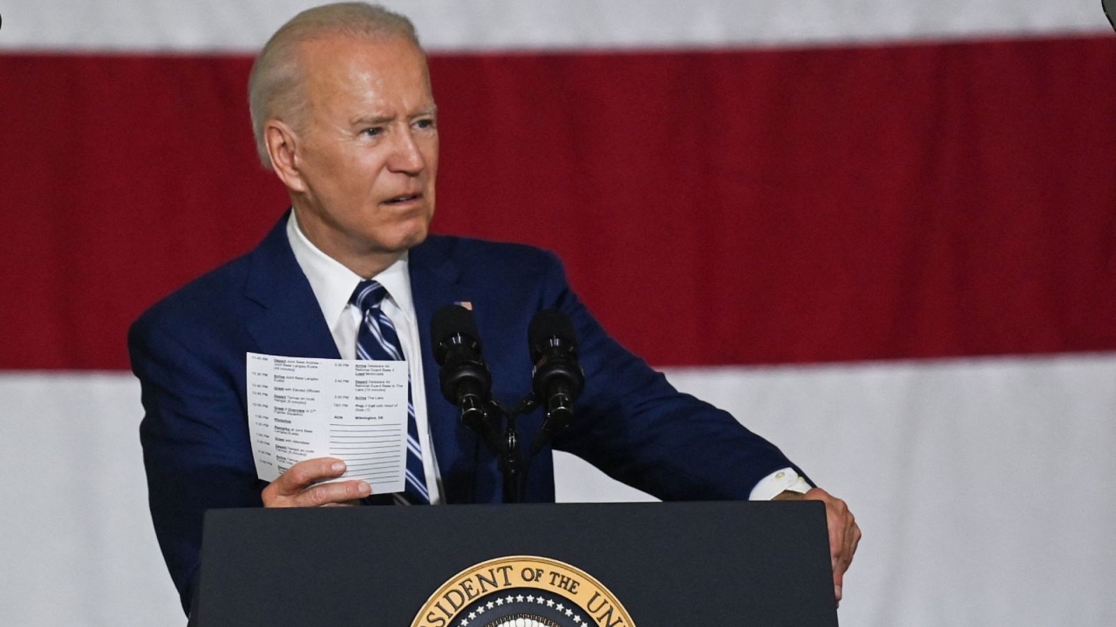 Imagen del 28 de mayo de 2021 del presidente de Estados Unidos, Joe Biden, durante un discurso en Hampton, Virginia.