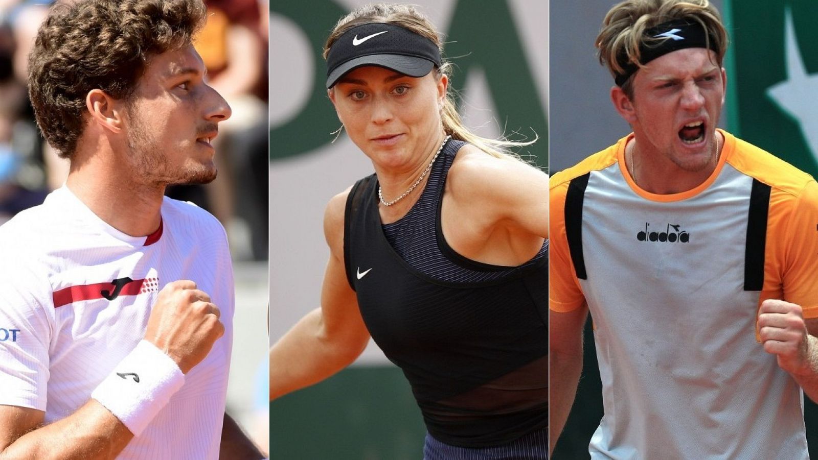 Pablo Carreño, Paula Badosa y Alejandro Davidovich durante Roland Garros 2021.