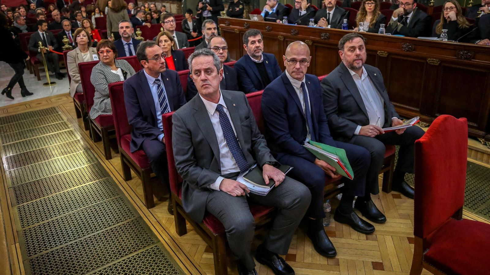 Los líderes independentistas catalanes, durante el juicio por el 'procés' ante el Tribunal Supremo