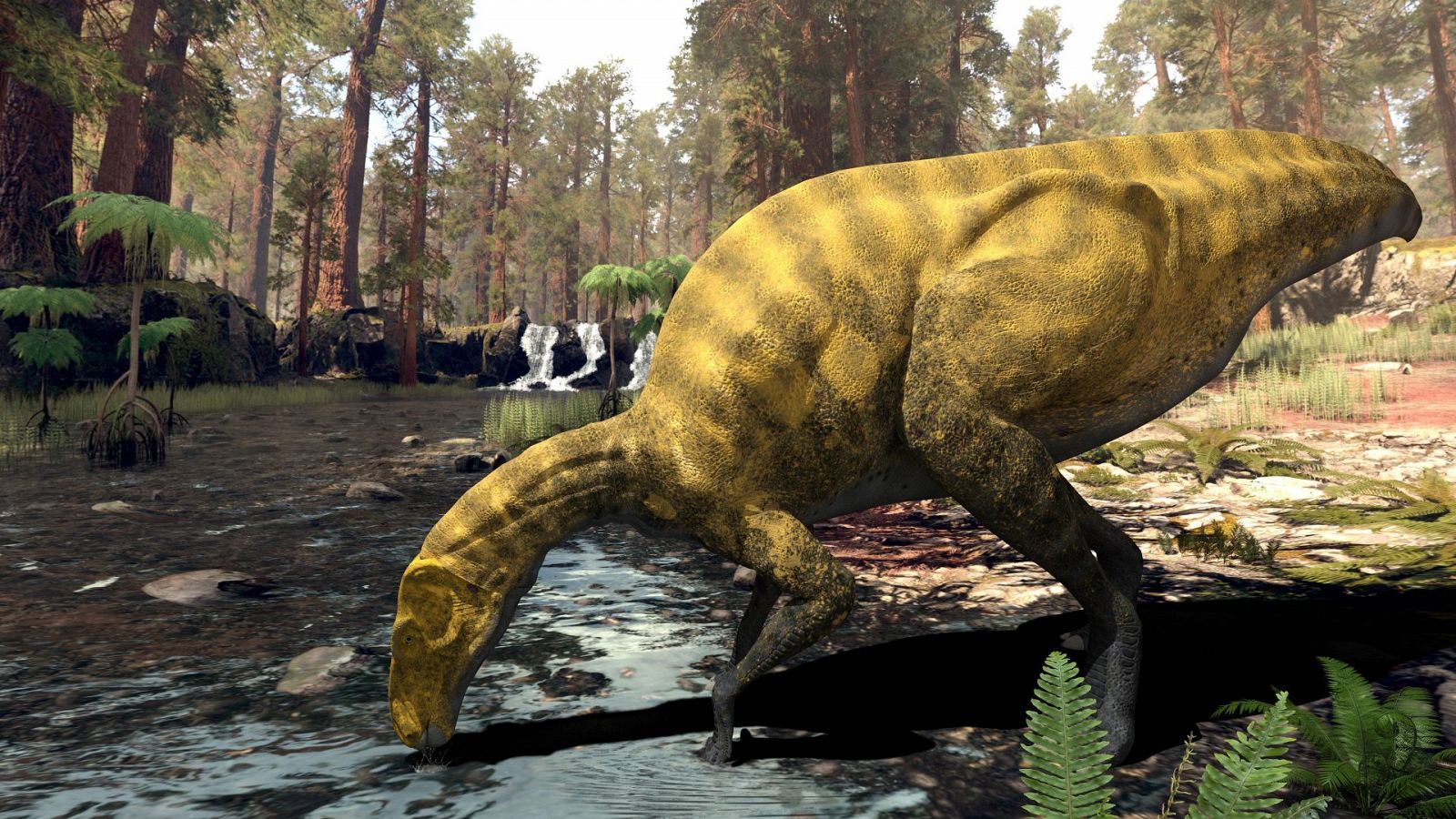 Recreación del nuevo dinosaurio, parecido a un "iguanodon" -iguana gigante-