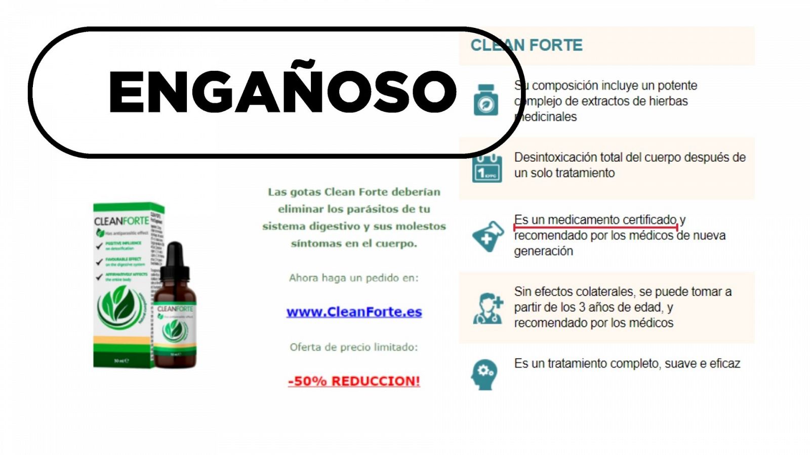 Imágen digital del producto Clean Forte con sello Engañoso