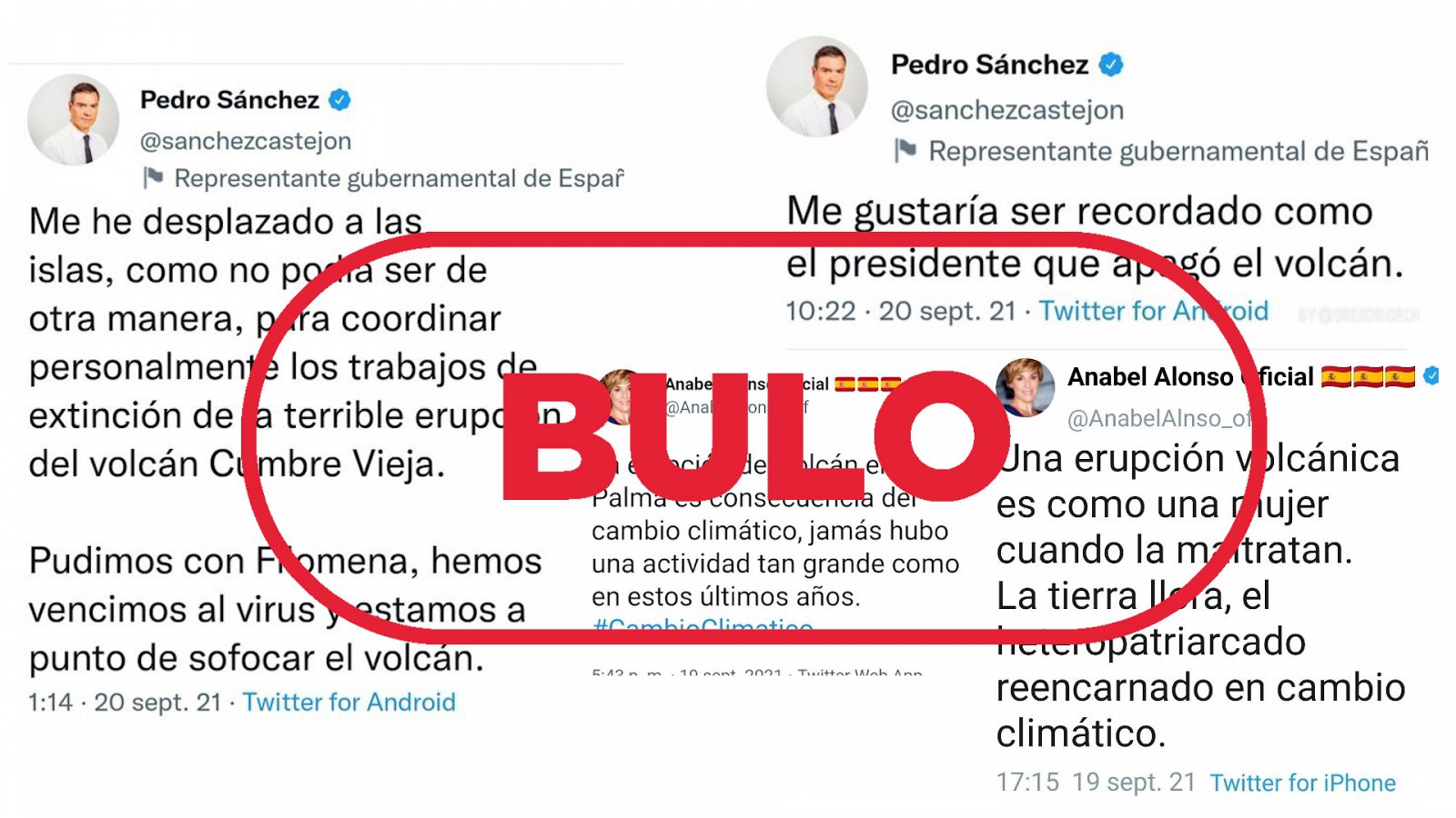 Los diversos tuits sobre La Palma atribuidos a Pedro Sánchez y Anabel Alonso. Son falsos