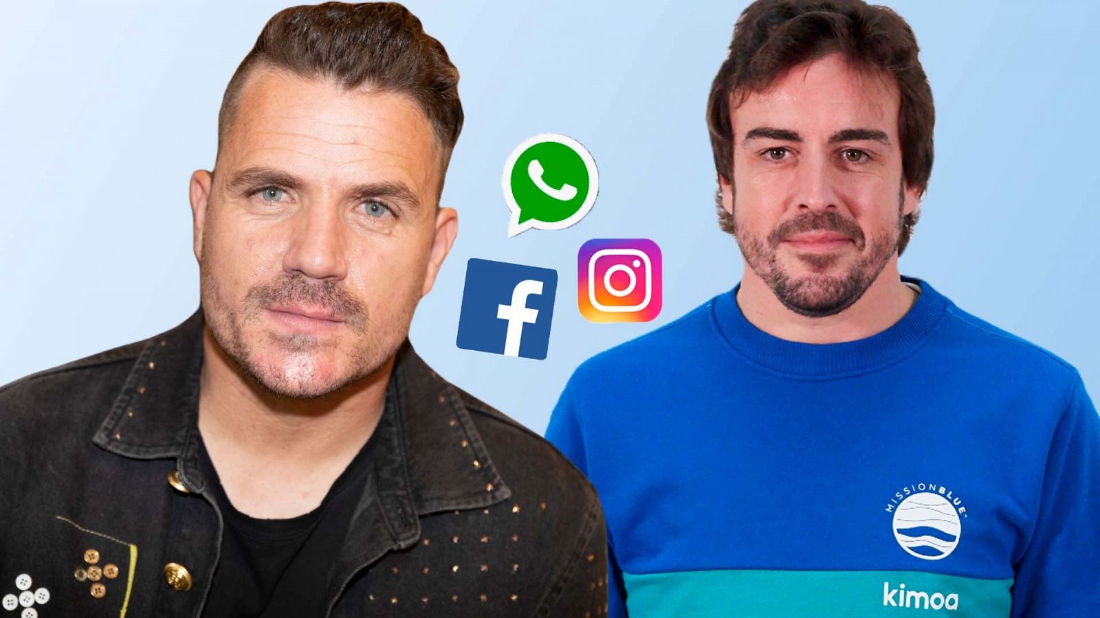 Dani Martín y Fernando Alonso en un montaje con los logos de Facebook, WhatsApp e Instagram