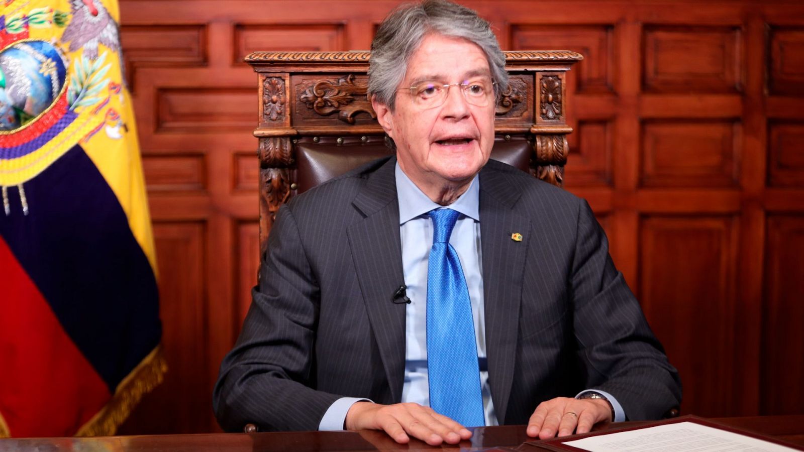 Presidente de Ecuador Guillermo Lasso, mientras realiza un pronunciamiento