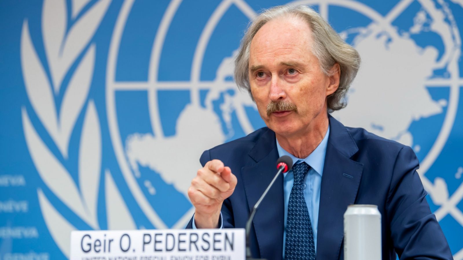 Geir Pedersen, el enviado de la ONU, durante una rueda de prensa tras la reunión