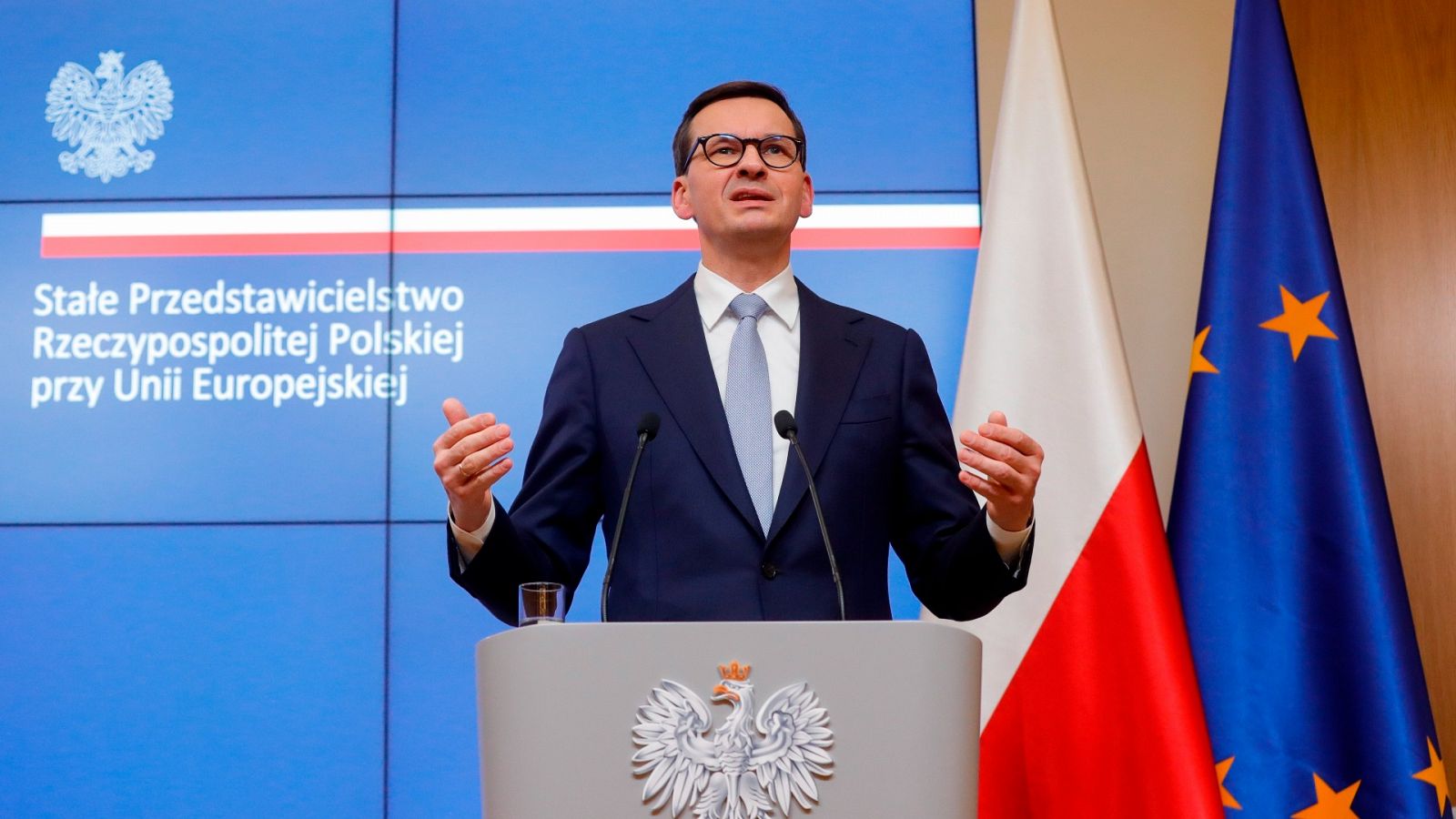 El primer ministro polaco durante una conferencia