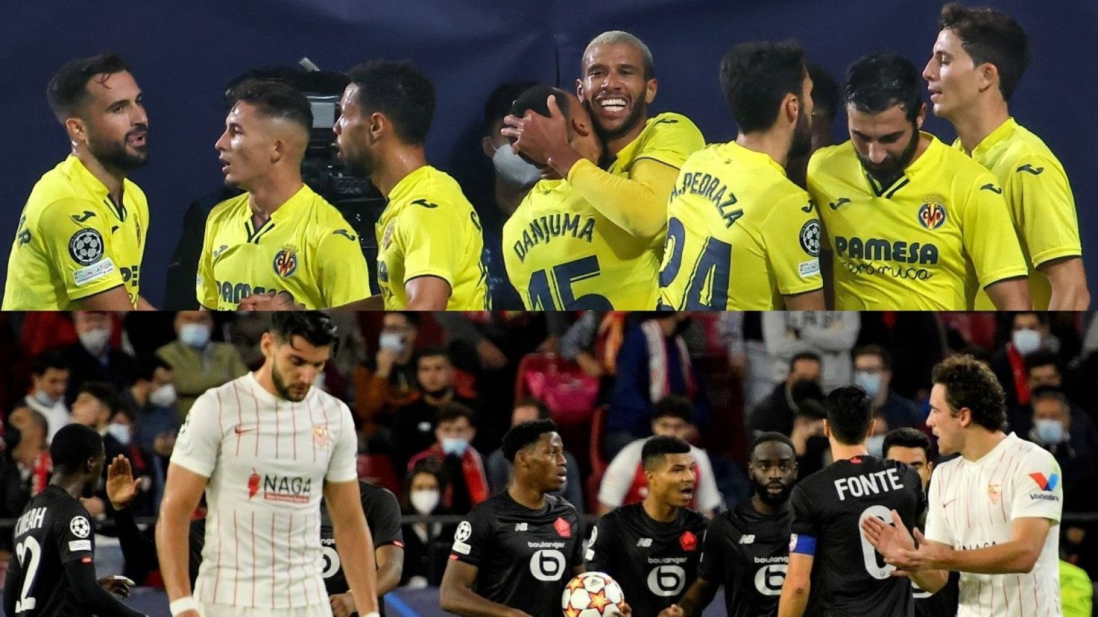 Imágenes de Villarreal y Sevilla durante la cuarta jornada de la Liga de Campeones.