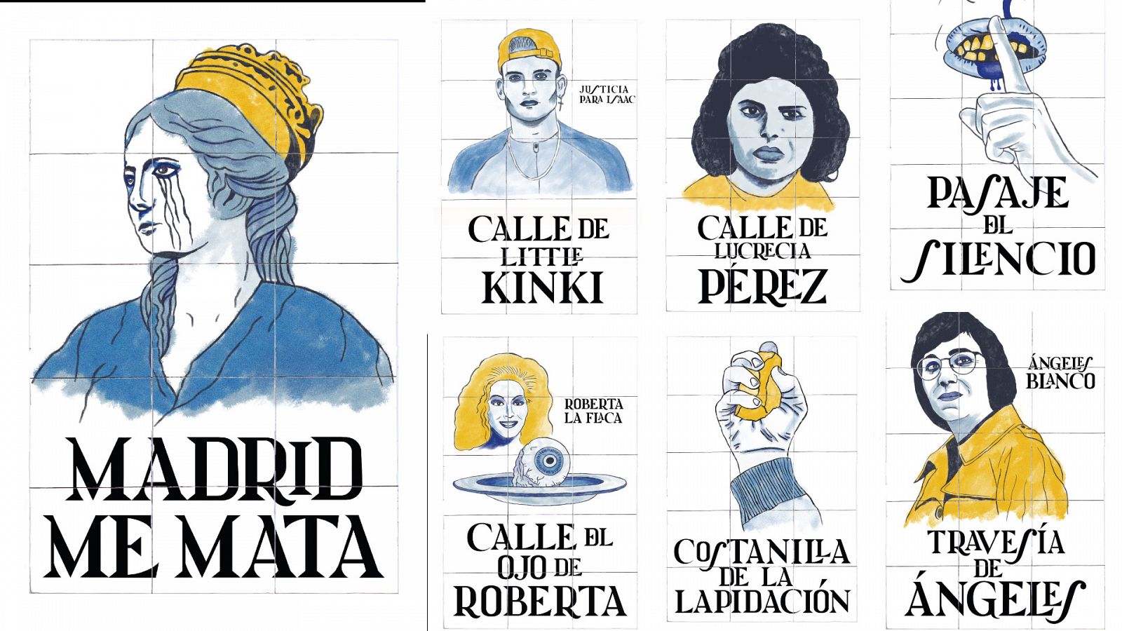 Composición con algunas de las obras del proyecto activista "Madrid me mata"