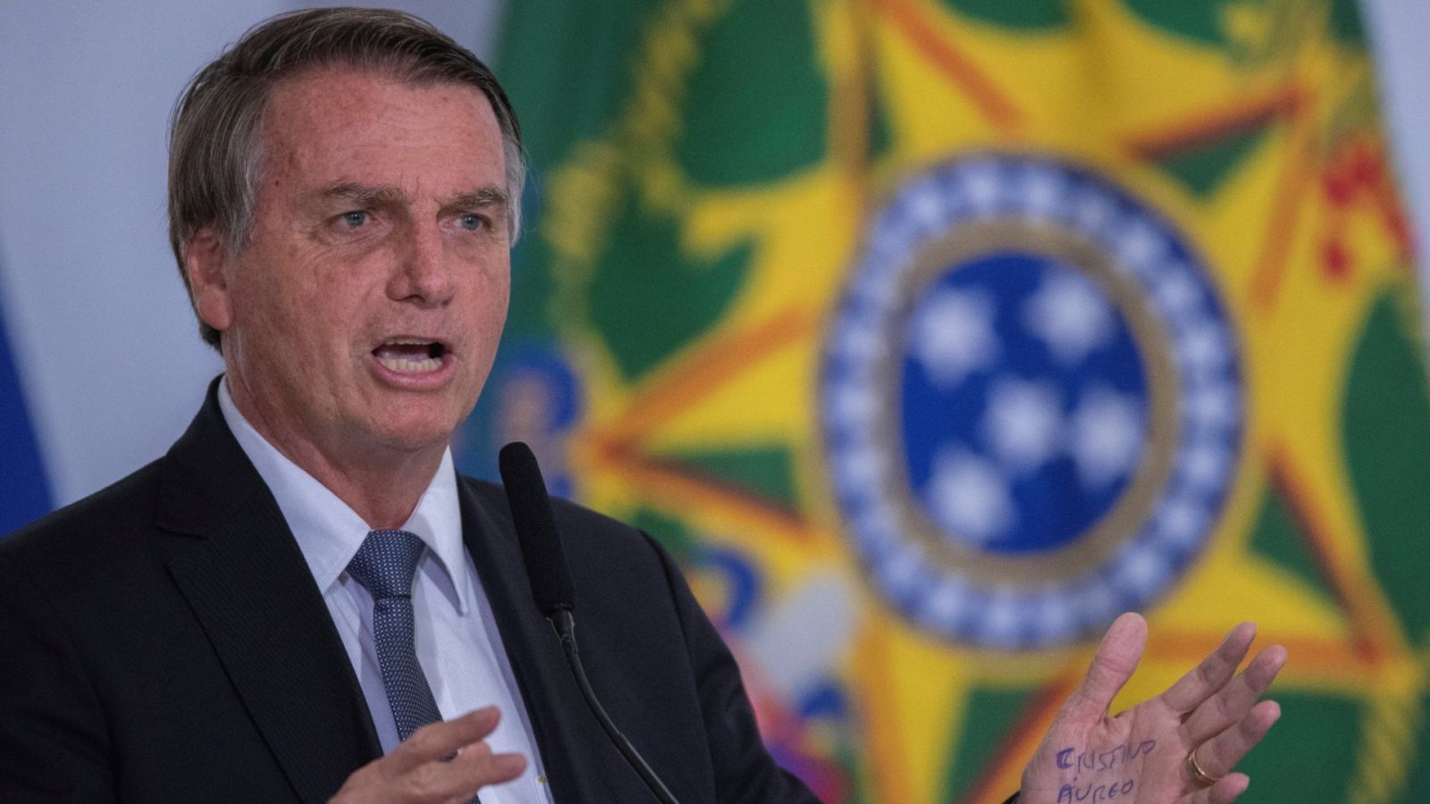 Una imagen del presidente de Brasil, Jair Bolsonaro, durante un discurso en el Palacio de Planalto en Brasilia.