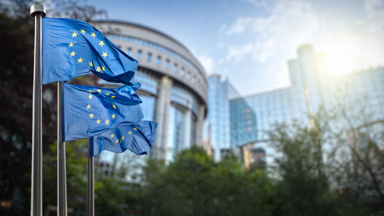 Banderas de la Unión Europea en el exterior del Parlamento Europeo