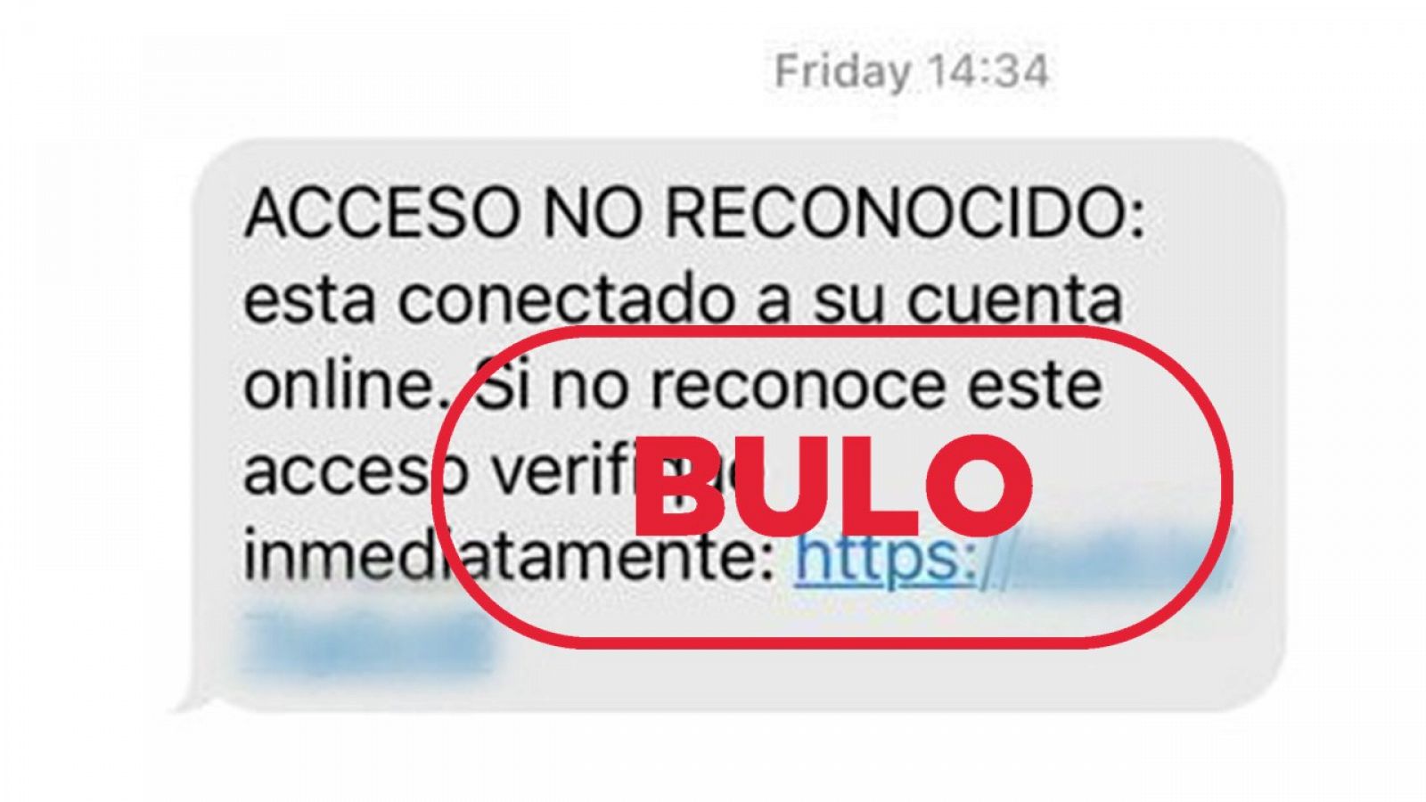 Mensaje sms que suplanta al Banco Santander, con el sello bulo en rojo de VerificaRTVE