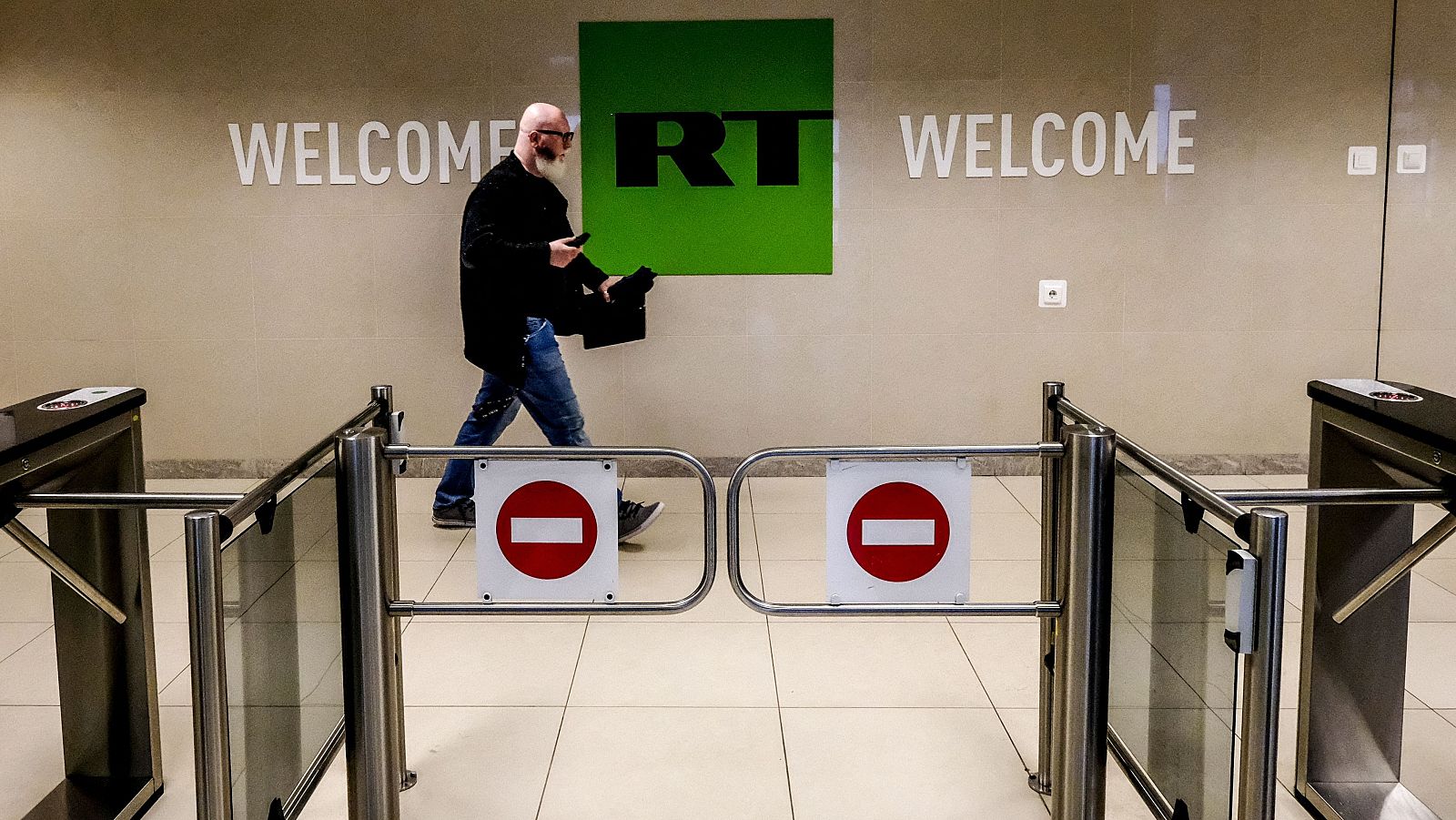 Entrada de la sede de Russia Today en Moscú.