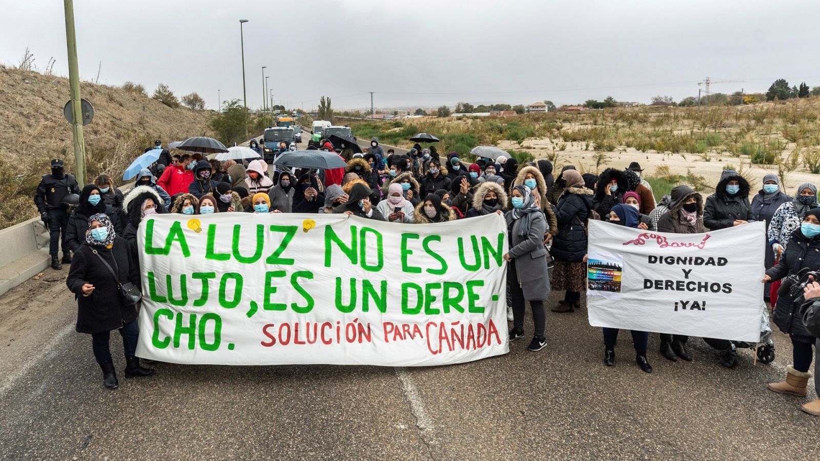 Manifestación en la Cañada Real, en Madrid