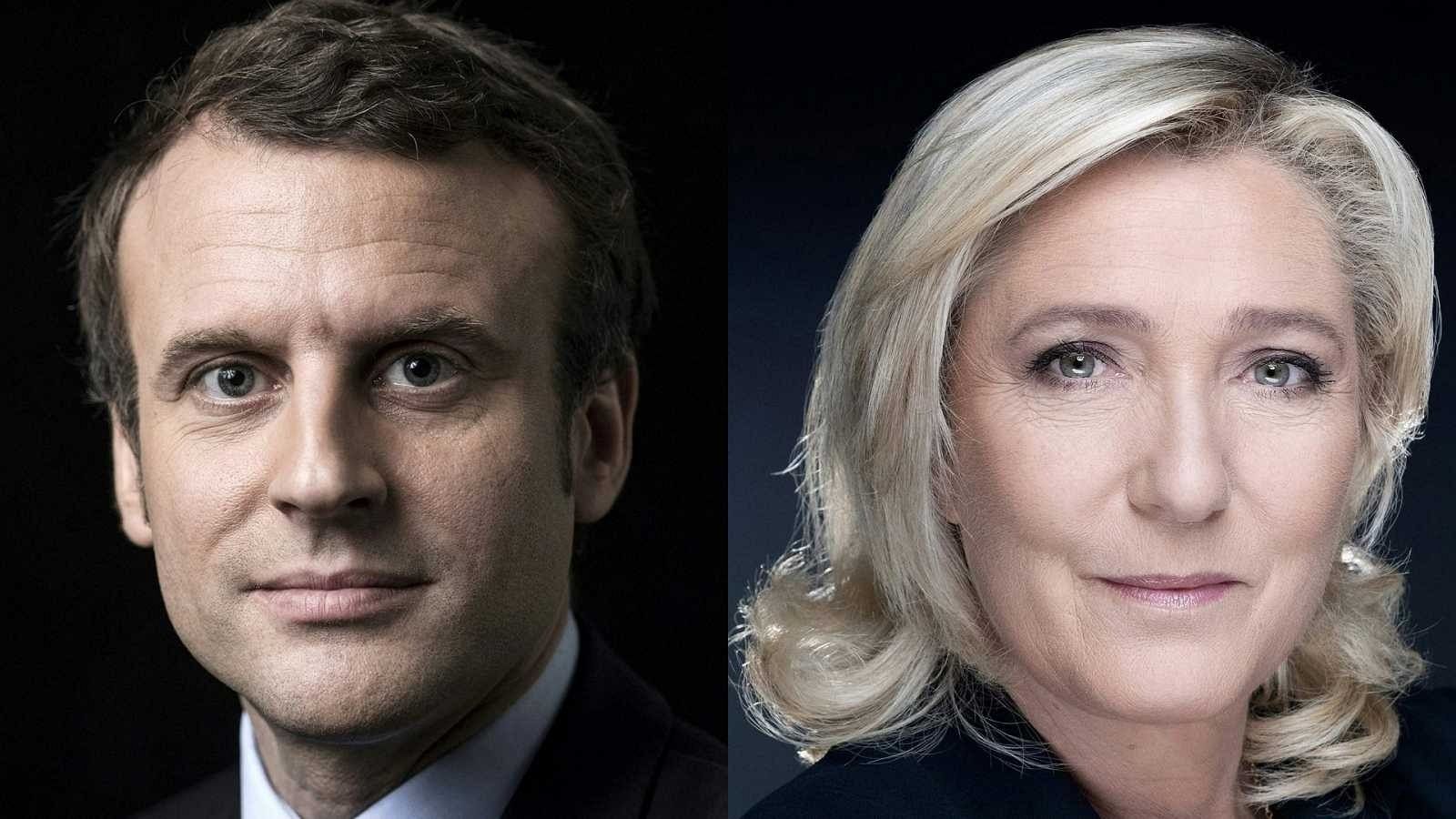 El candidato de República en Marcha y actual presidente de la República, Emmanuel Macron y candidata de Agrupación Nacional, Marine Le Pen