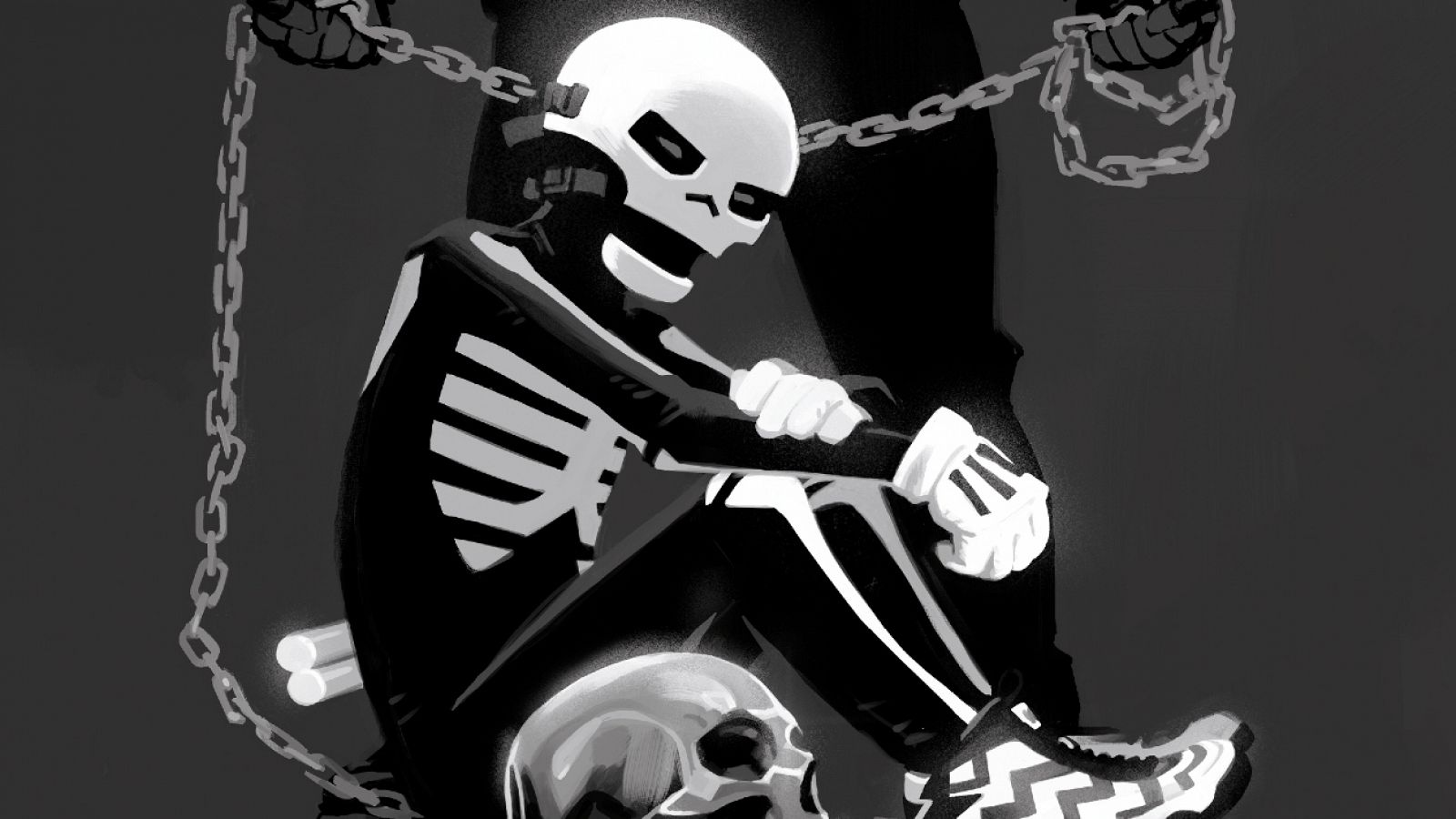Detalle de la portada de 'Revientacráneos y el Chico Esqueleto'