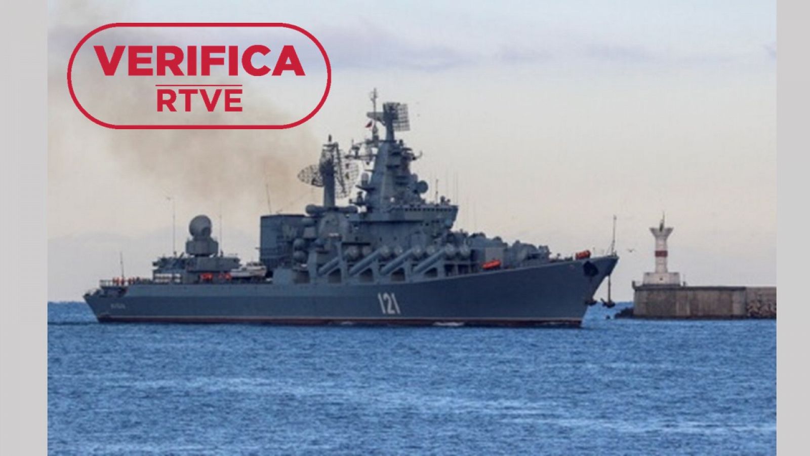 Imagen de archivo del barco militar ruso Moskva con el sello: VerificaRTVE