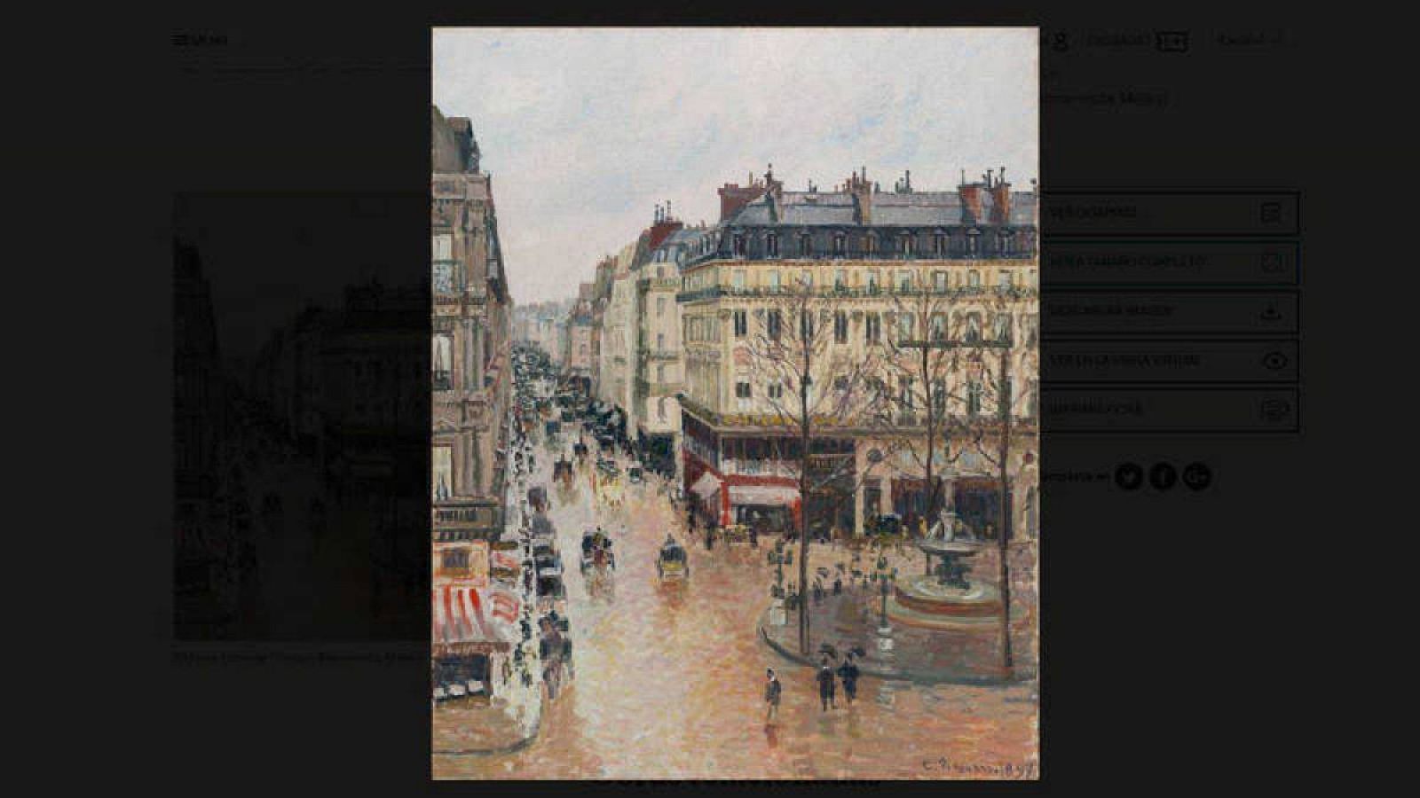 Fragmento del cuadro de Pissarro, 'Rue Saint Honoré por la tarde. Efecto de lluvia'.