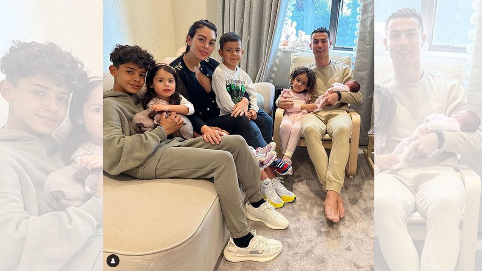 Cristiano Ronaldo y Giorgina Rodríguez posan junto a toda su familia después de haber perdido al bebé que esperaban. Es la primera foto de su hija pequeña