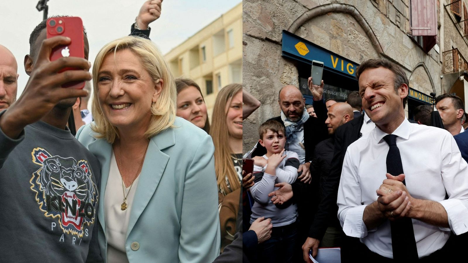Emmanuel Macron y Marine Le Pen este viernes en sus actos electorales de fin de campaña