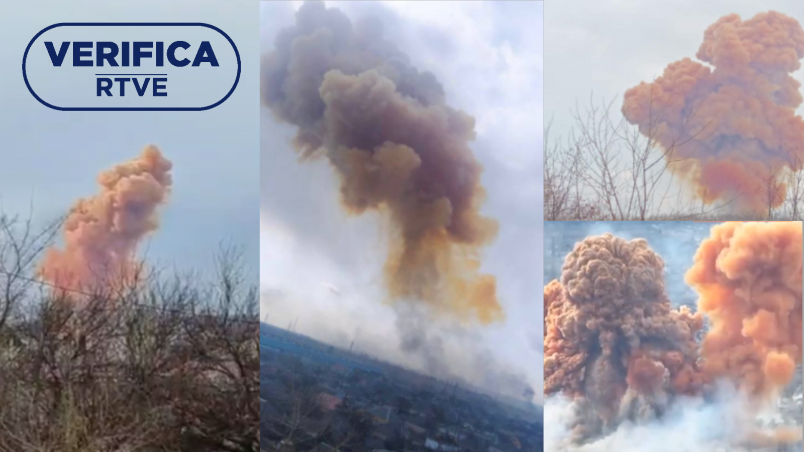Imágenes vistas en redes de las presuntas explosiones a plantas químicas en Rubizhne con el sello VerificaRTVE