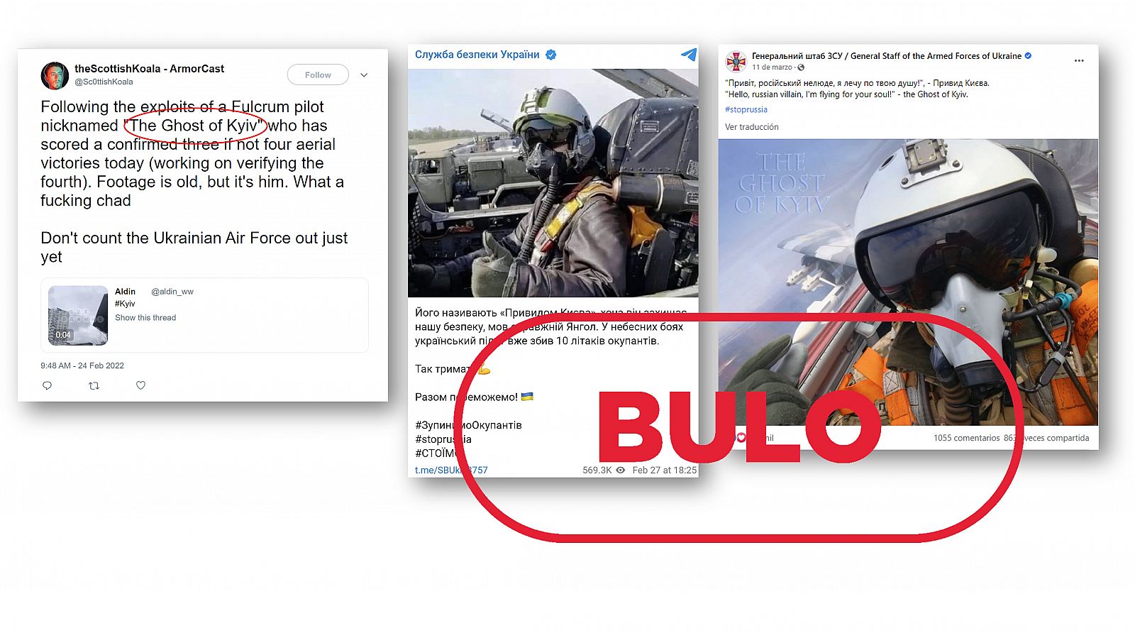 Mensajes oficiales apuntalan el bulo del Fantasma de Kiev con sello Bulo