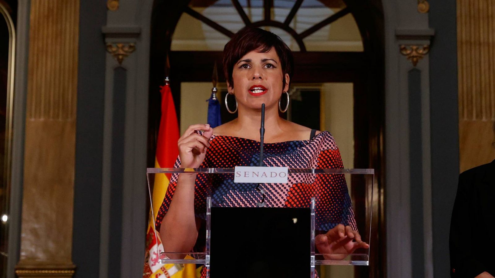 La candidata de Adelante Andalucía, Teresa Rodríguez, en una rueda de prensa