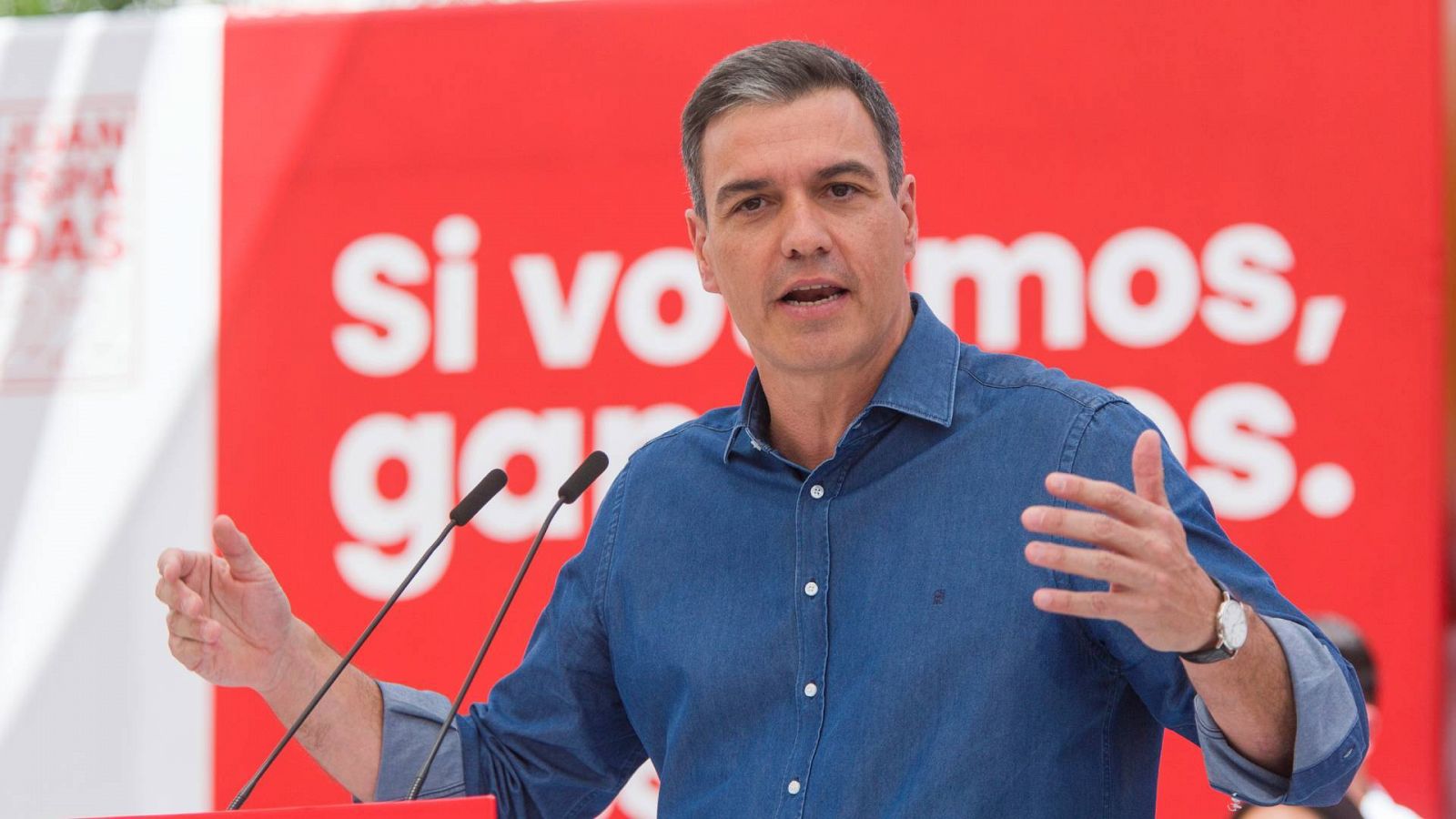 El secretario general del PSOE y presidente del Gobierno Pedro Sánchez, este sábado en el Auditorio Parque Santo Cristo del municipio de Cártama (Málaga)