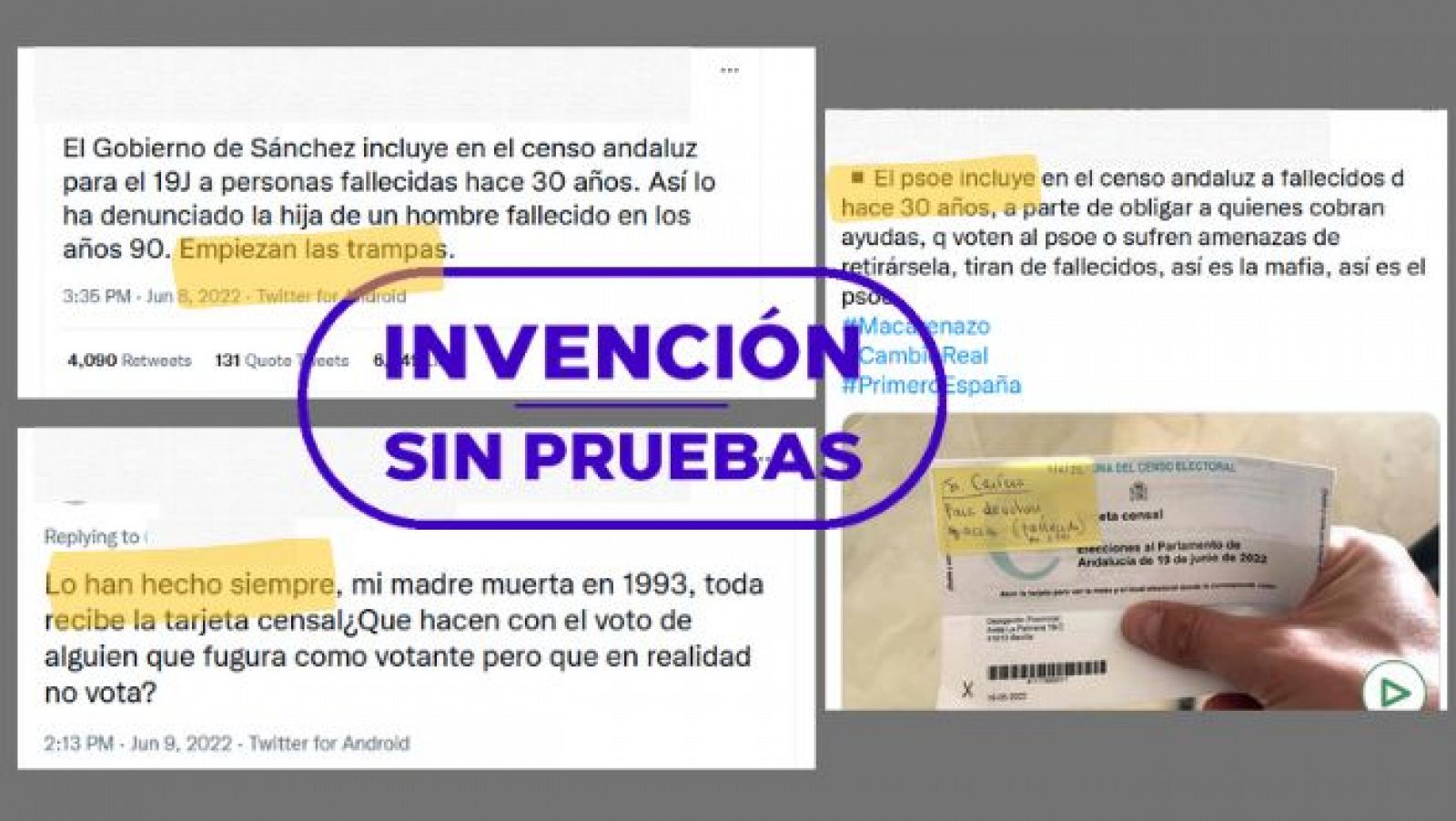 Mensajes que conectan tarjetas censales de fallecidos con la idea de fraude electoral.