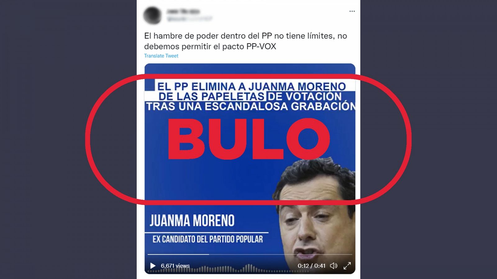 Mensaje que acompaña al audio manipulado sobre la conversación de Juanma Moreno con el sello bulo