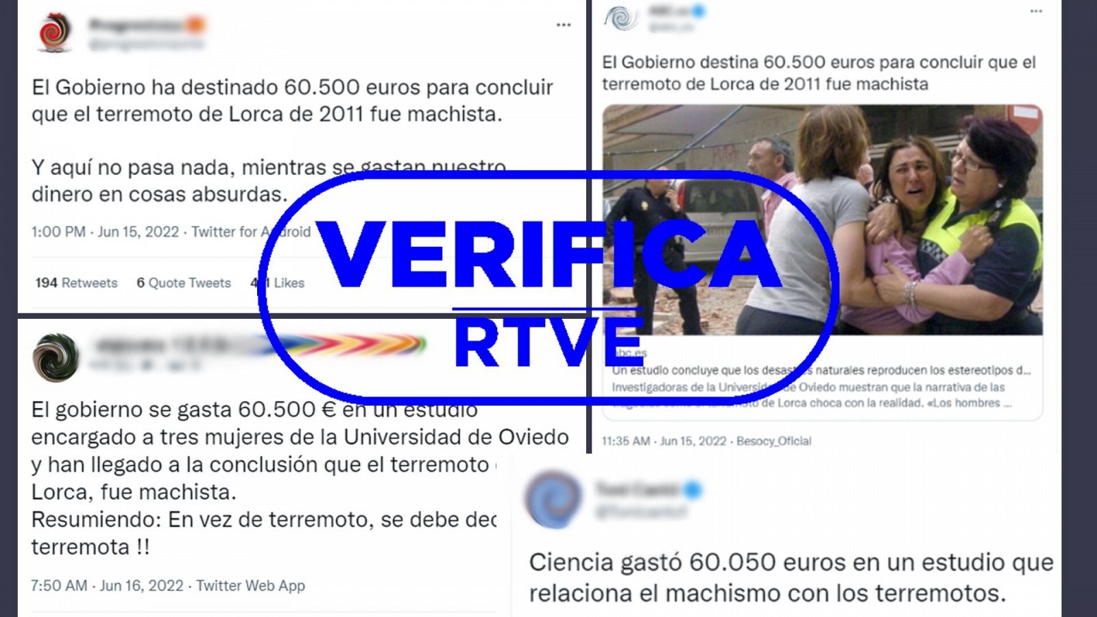 Mensajes en redes que difunden la idea de que el gobierno actual se ha gastado 60.500 € en este estudio, con el sello de VerificaRTVE.