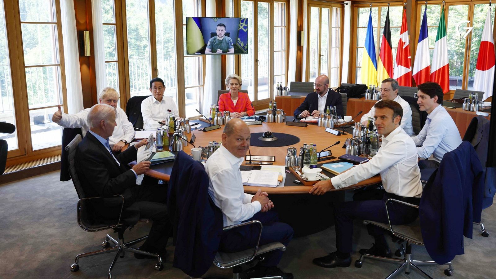 Reunión de los líderes del G7 durante la intervención de Volodímir Zelenski