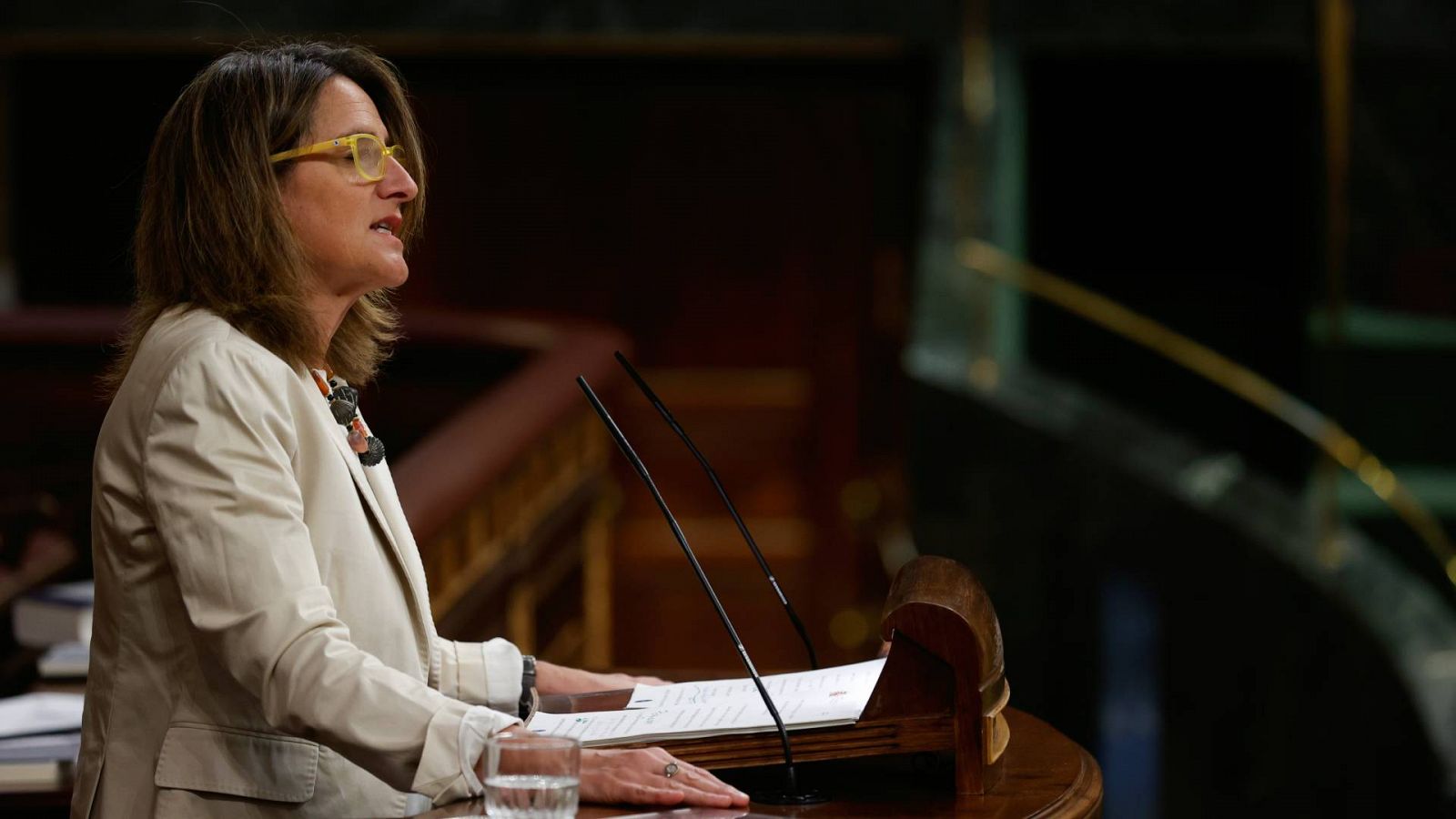 La vicepresidenta tercera y ministra para la Transición Ecológica, Teresa Ribera, durante su comparecencia en el Congreso