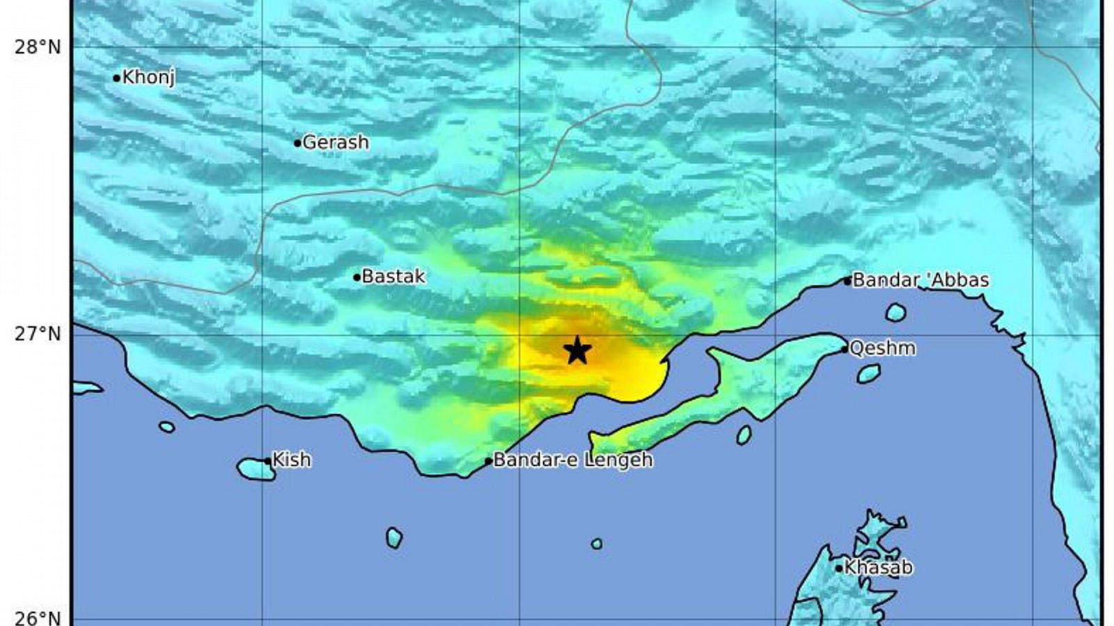 Un mapa de la zona afectada por el terrremoto en Irán.