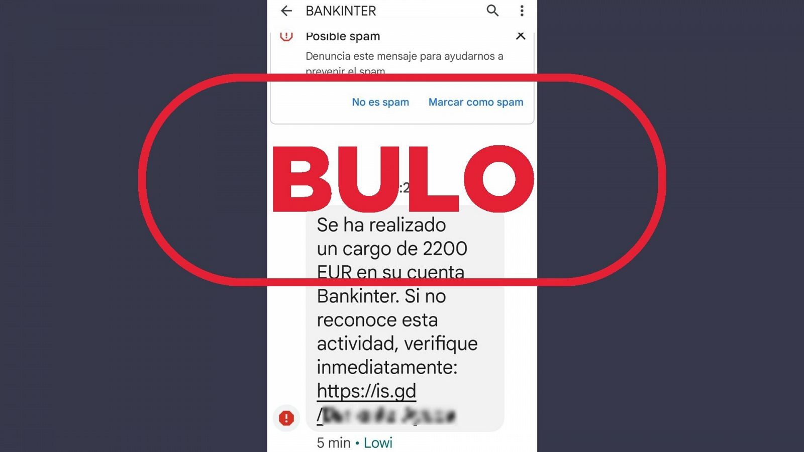 Mensaje fraudulento que suplanta la identidad de Bankinter con sello Verifica