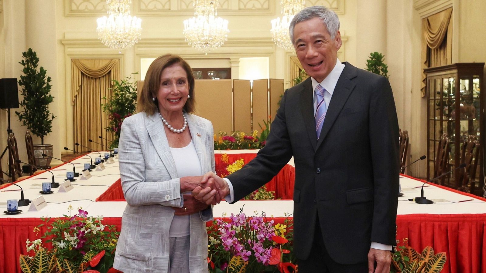 La presidenta de la Cámara de Representantes de Estados Unidos, Nancy Pelosi y el primer ministro de Singapur, Lee Hsien Loong