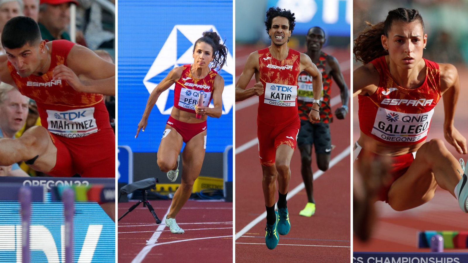 Fotomontaje con los atletas Asier Martínez, Maribel Pérez, Mohamed Katir y Sara Gallego.