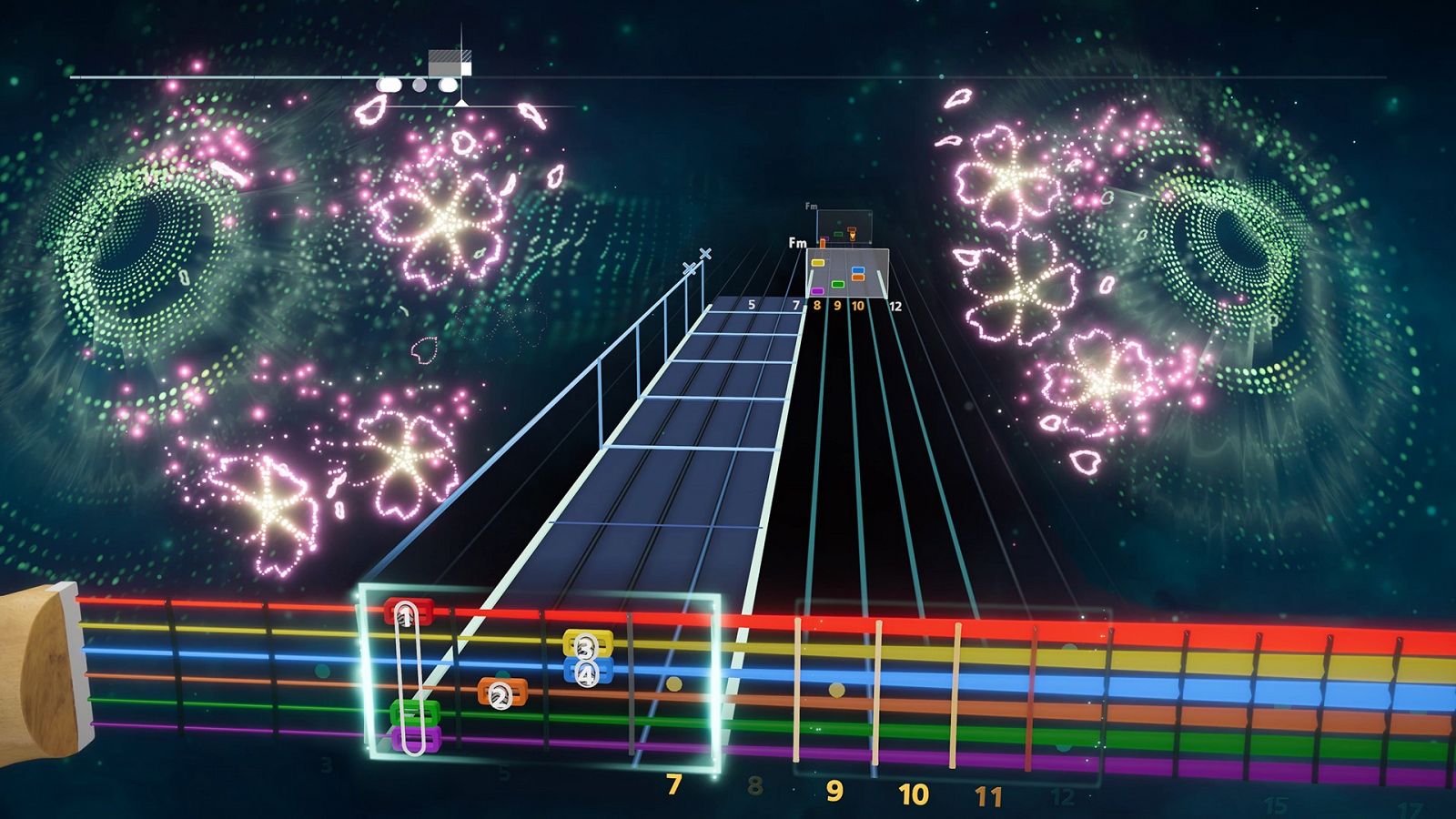 Rocksmith+ identifica las cuerdas de la guitarra con un código de colores para un rápido aprendizaje.