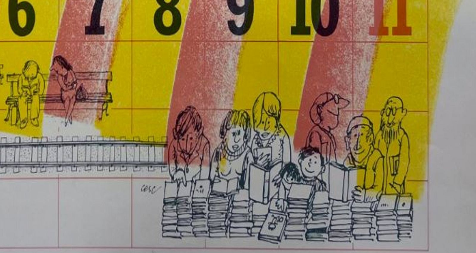 Il·lustració del dibuixant Cesc per al cartell de la 2a Setmana del Llibre en Català, a l'estació de Sants, el 1984