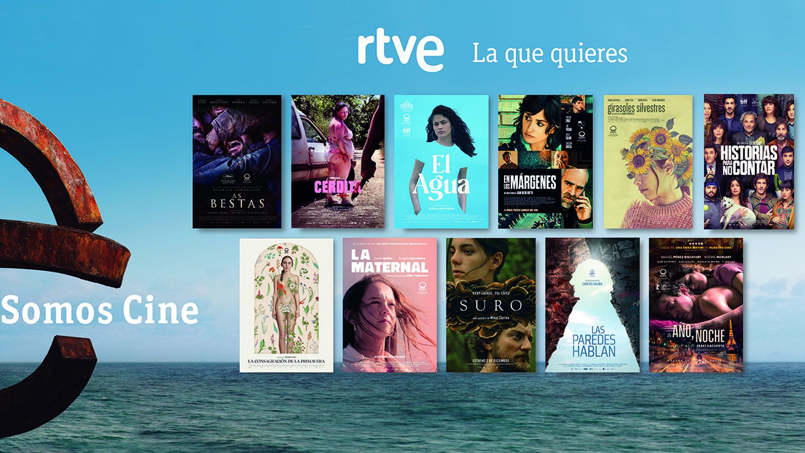 Valla con los carteles de las películas participadas por RTVE en el 70º Festival de San Sebastián