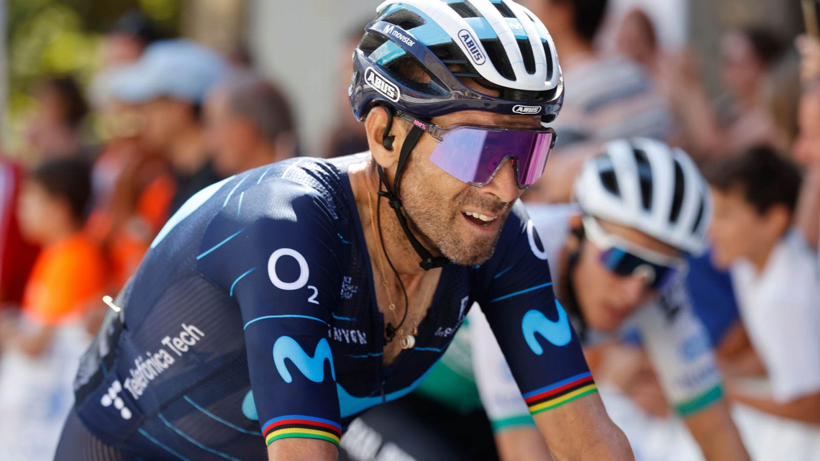 Alejandro Valverde, del equipo Movistar, en una carrera de esta temporada