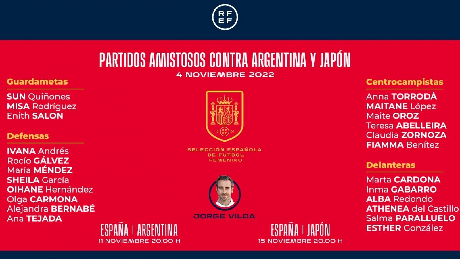Convocadas para los amistosos ante Argentina y Japón