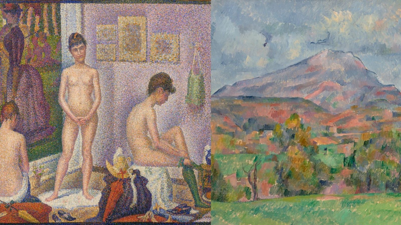 'Modelos, conjunto' de Seurat y 'La montaña Sainte Victoire' de Cézanne