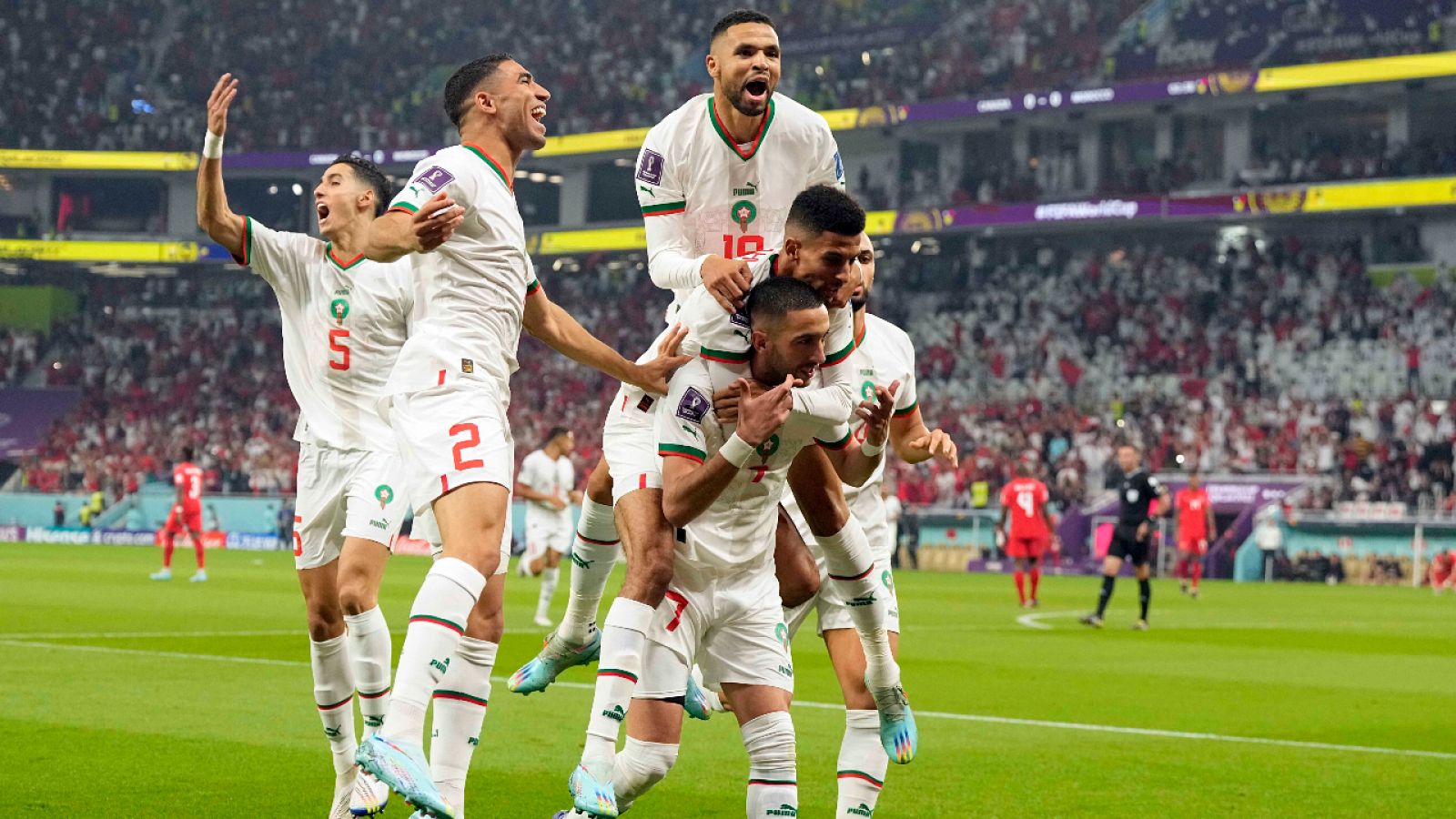 España - Marruecos: Celebración del segundo gol contra Canadá